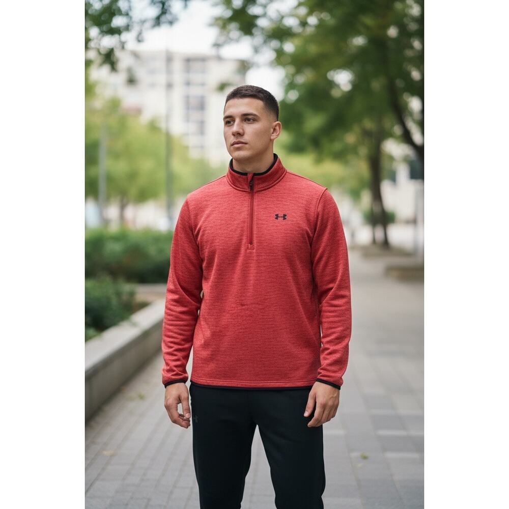 Men’s Under Armour ColdGear 1/4 Zip Pullover Red XL Athletic Performance Fleece